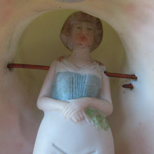 Load image into Gallery viewer, Antique Porcelain Nodder Figurine by Schafer &amp; Vater. CHERCHEZ LA FEMME. Woman in Massive Hat 
