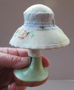 Antique Porcelain Nodder Figurine by Schafer & Vater. CHERCHEZ LA FEMME. Woman in Massive Hat 
