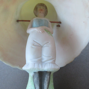 Antique Porcelain Nodder Figurine by Schafer & Vater. CHERCHEZ LA FEMME. Woman in Massive Hat 