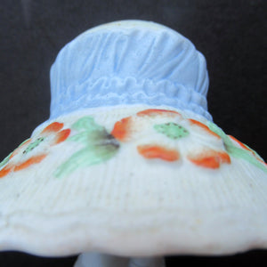 Antique Porcelain Nodder Figurine by Schafer & Vater. CHERCHEZ LA FEMME. Woman in Massive Hat 