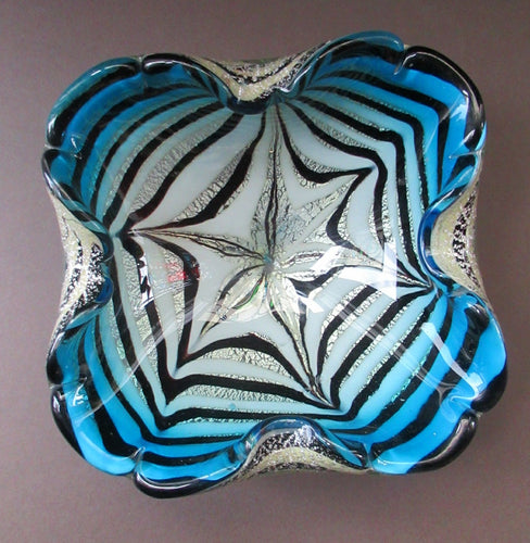 1940s Zebrati Murano Glass Bowl with Spider's Web. Barovier & Toso