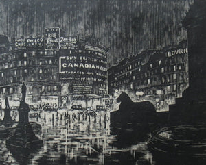 1930s Art Deco Wood Engraving Graham Dudley Page Trafalgar Square Skysigns