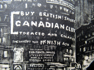 1930s Art Deco Wood Engraving Graham Dudley Page Trafalgar Square Skysigns