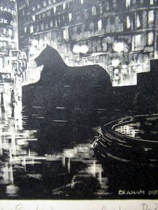 1930s Art Deco Wood Engraving Graham Dudley Page Trafalgar Square Skysigns