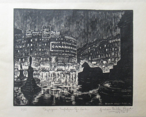 1930s Art Deco Wood Engraving Graham Dudley Page Trafalgar Square Skysigns