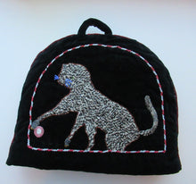 Load image into Gallery viewer, Antique 1880s Black Velvet and Beadwork Tea Cosy. White Beaded Cat
