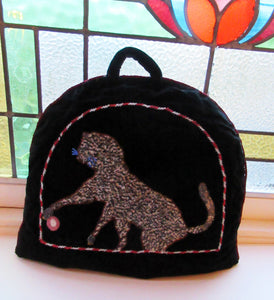 Antique 1880s Black Velvet and Beadwork Tea Cosy