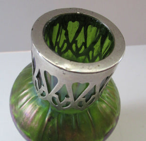 Antique Art Nouveau Kralik Iridescent Metal Glass Vases, Probably by Carl Stolzle