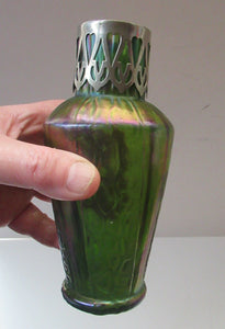 Antique Art Nouveau Kralik Iridescent Metal Glass Vases, Probably by Carl Stolzle