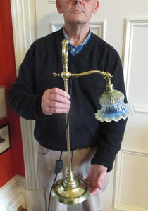 Brass Antique Edwardian Desk or Table Lamp with Vaseline Shade. GEC Pump Lamp