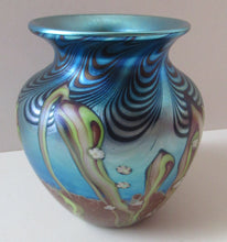 Load image into Gallery viewer, Vintage OKRA Glass Vase with Lustres, Peacock Trails and Tiny White Flowers
