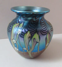 Load image into Gallery viewer, Vintage OKRA Glass Vase with Lustres, Peacock Trails and Tiny White Flowers
