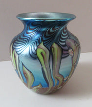 Load image into Gallery viewer, Vintage OKRA Glass Vase with Lustres, Peacock Trails and Tiny White Flowers
