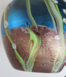 Vintage OKRA Glass Vase with Lustres, Peacock Trails and Tiny White Flowers