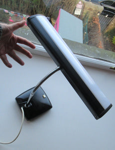 SPACE AGE DESIGN. 1960s Japanese EXTRA LONG Desk Lamp. Black & White Plastic with Chrome Angled Gooseneck Upstand