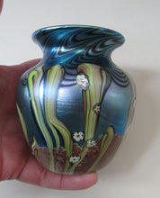 Load image into Gallery viewer, Vintage OKRA Glass Vase with Lustres, Peacock Trails and Tiny White Flowers
