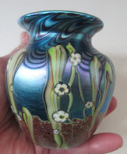 Load image into Gallery viewer, Vintage OKRA Glass Vase with Lustres, Peacock Trails and Tiny White Flowers
