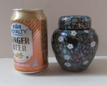 Load image into Gallery viewer, Vintage Okra Glass Ginger Jar Iridescent Finish and White Flowers. Signed
