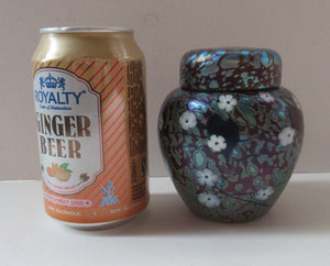 Vintage Okra Glass Ginger Jar Iridescent Finish and White Flowers. Signed