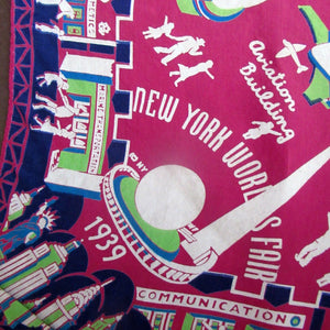 Rare 1939 New York International World's Fair Souvenir Art Deco Scarf