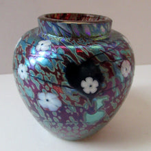 Load image into Gallery viewer, Vintage Okra Glass Ginger Jar Iridescent Finish and White Flowers. Signed
