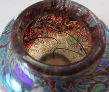 Load image into Gallery viewer, Vintage Okra Glass Ginger Jar Iridescent Finish and White Flowers. Signed
