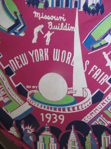 Rare 1939 New York International World's Fair Souvenir Art Deco Scarf