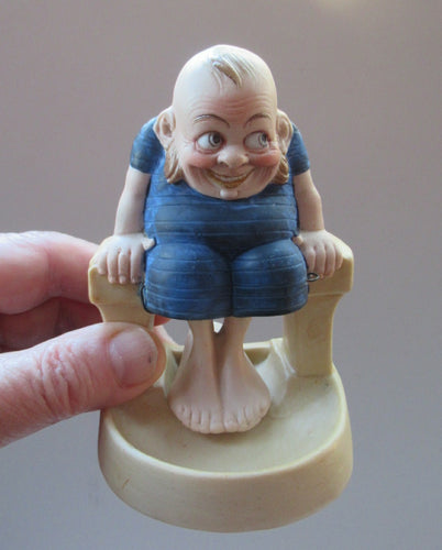 Antique Porcelain Nodder or Swinger Pin Tray by Schafer & Vater. Bathing Beauty. Man in a Blue Bathing Suit 
