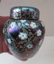 Load image into Gallery viewer, Vintage Okra Glass Ginger Jar Iridescent Finish and White Flowers. Signed
