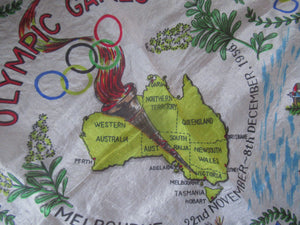 Vintage 1956 Australian Olympic Games Melbourne Souvenir Silk Scarf