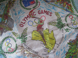 Vintage 1956 Australian Olympic Games Melbourne Souvenir Silk Scarf