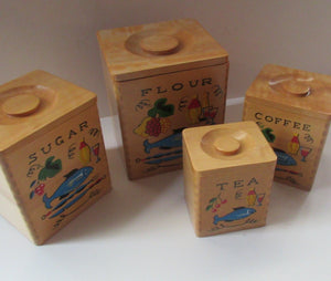 1950's INTERSTACKING Wooden Food Kitchen Storage boxes.