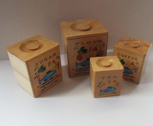 1950's INTERSTACKING Wooden Food Kitchen Storage boxes.