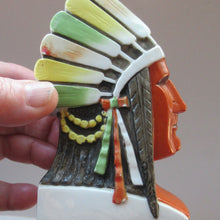 Load image into Gallery viewer,  Porcelain SMOKING Head Ashtray and Match Holder by Schafer &amp; Vater.  NATIVE AMERICAN CHIEF
