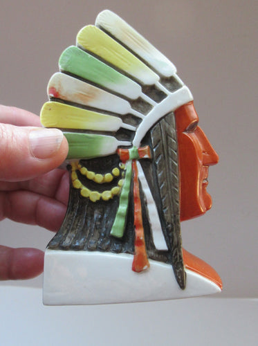  Porcelain SMOKING Head Ashtray and Match Holder by Schafer & Vater.  NATIVE AMERICAN CHIEF