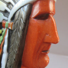 Load image into Gallery viewer,  Porcelain SMOKING Head Ashtray and Match Holder by Schafer &amp; Vater.  NATIVE AMERICAN CHIEF
