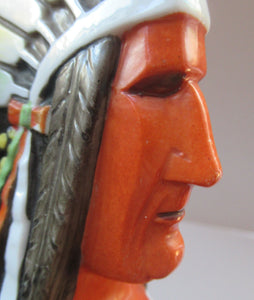  Porcelain SMOKING Head Ashtray and Match Holder by Schafer & Vater.  NATIVE AMERICAN CHIEF