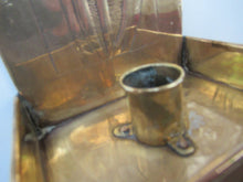 Load image into Gallery viewer, Antique Arts and Crafts Brass Wall Sconce with Candle Holder. Simple Sunflower Design
