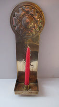 Load image into Gallery viewer, Antique Arts and Crafts Brass Wall Sconce with Candle Holder. Simple Sunflower Design
