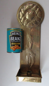 Antique Arts and Crafts Brass Wall Sconce with Candle Holder. Simple Sunflower Design