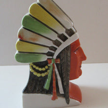 Load image into Gallery viewer,  Porcelain SMOKING Head Ashtray and Match Holder by Schafer &amp; Vater.  NATIVE AMERICAN CHIEF
