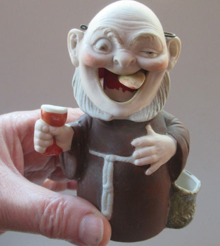 Antique Porcelain Nodder Figurine by Schafer & Vater. Drunken Monk with Beer 