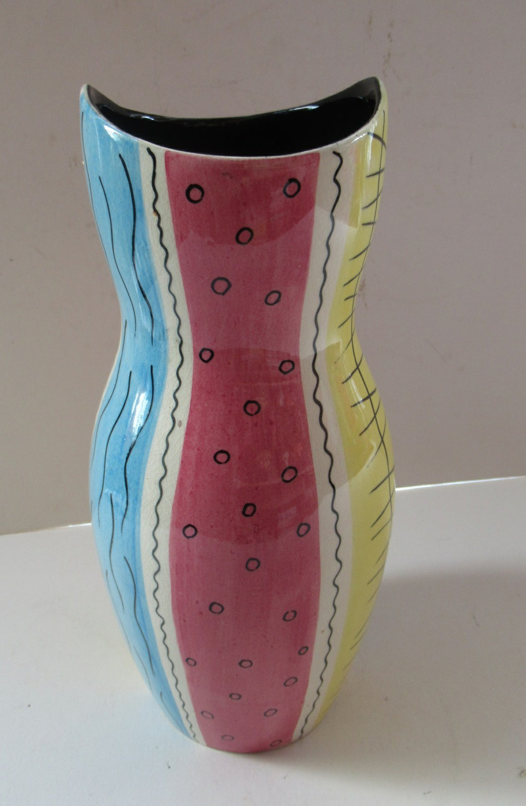 Pastel Stripes. 1950s 1950s Royal Norfolk Abstract Patterh Ceramic Vase 