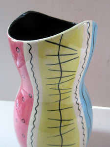 Pastel Stripes. 1950s 1950s Royal Norfolk Abstract Patterh Ceramic Vase 