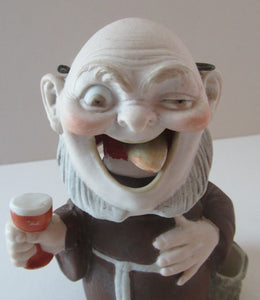 Antique Porcelain Nodder Figurine by Schafer & Vater. Drunken Monk with Beer 