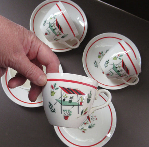 Vintage 1950s Tableware: Rare Crown Ducal Arizona Pattern. FOUR TEA CUPS AND SAUCERS