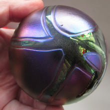 Load image into Gallery viewer, Iridescent 1990 Maltese Phoenician Glass Paperweight with Peacock Lustres
