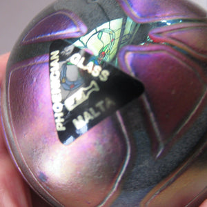 Iridescent 1990 Maltese Phoenician Glass Paperweight with Peacock Lustres