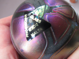 Iridescent 1990 Maltese Phoenician Glass Paperweight with Peacock Lustres