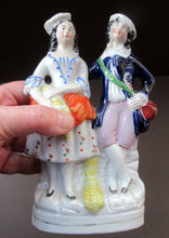 Load image into Gallery viewer, ANTIQUE Victorian Staffordshire Flatback Figurine. Miniature Example of a Man and Woman Gathering Wheat
